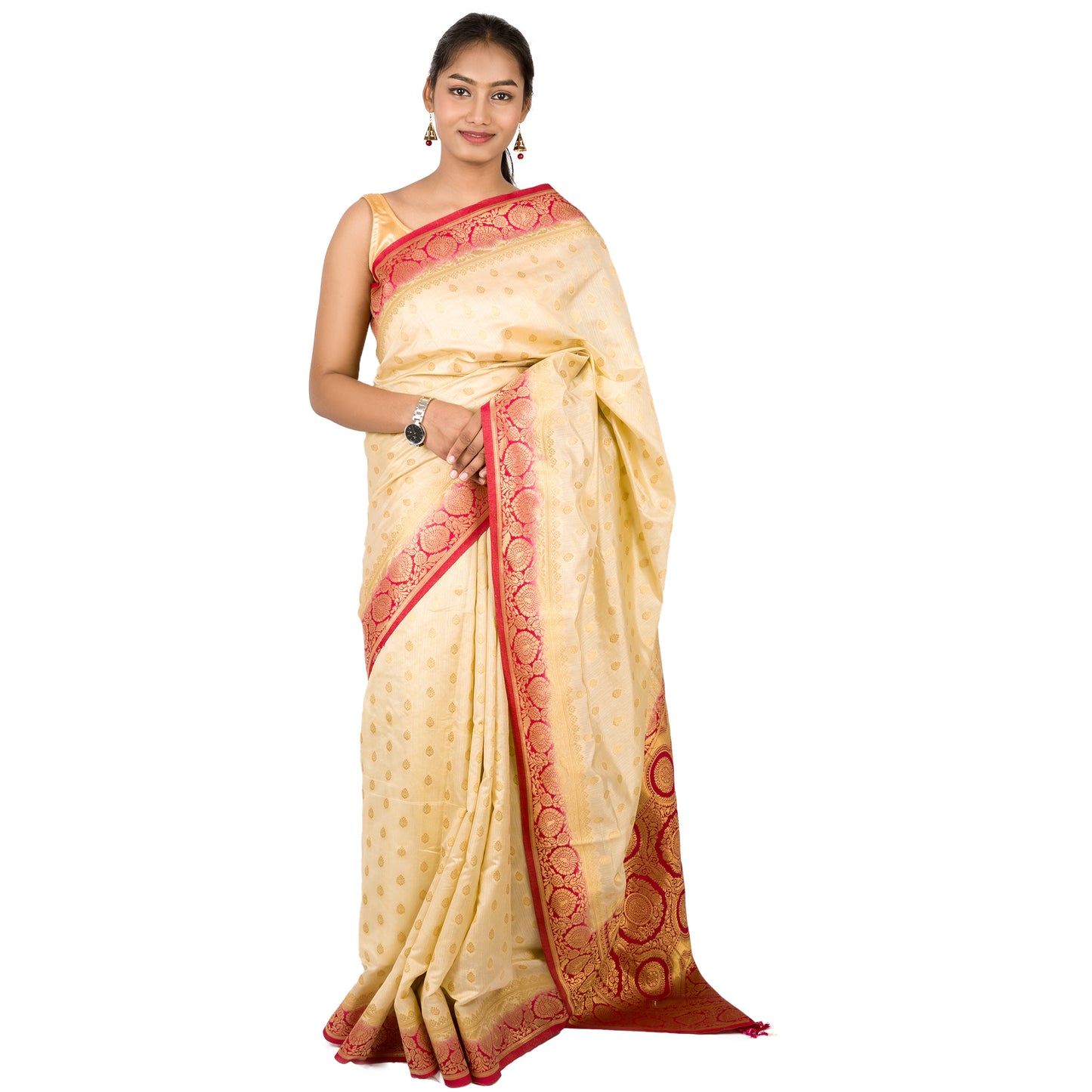 Cream Colour Vishnupuri Silk Saree
