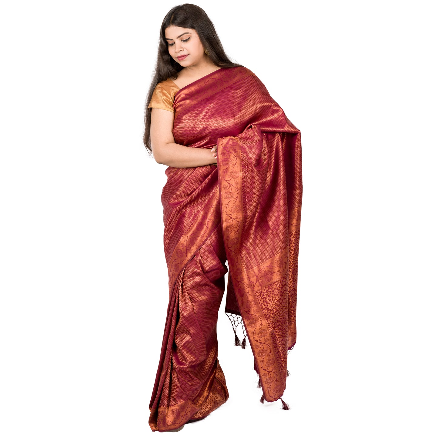 Coke Colour Acrylic Silk Saree