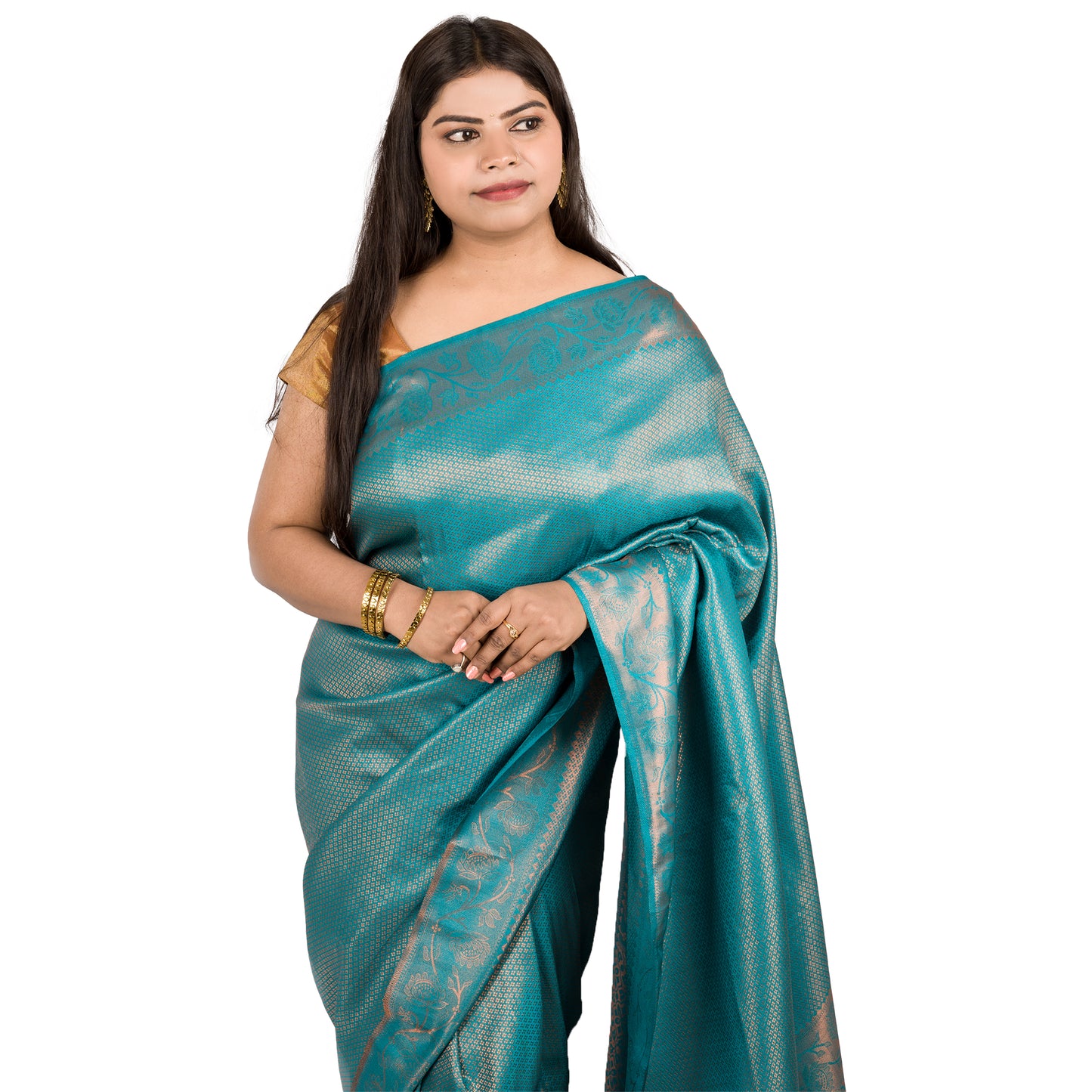 Firozi Acrylic Silk Saree