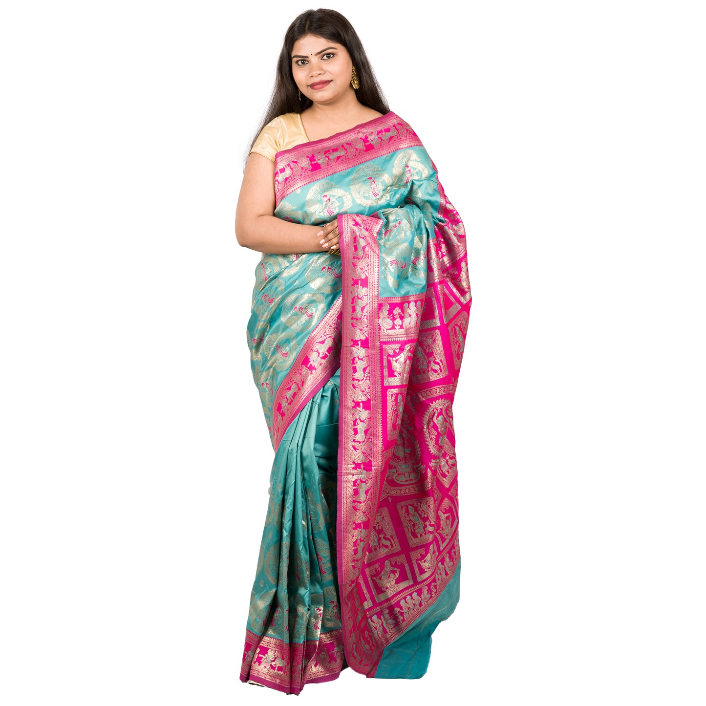 Firozi Colour Baluchuri Saree