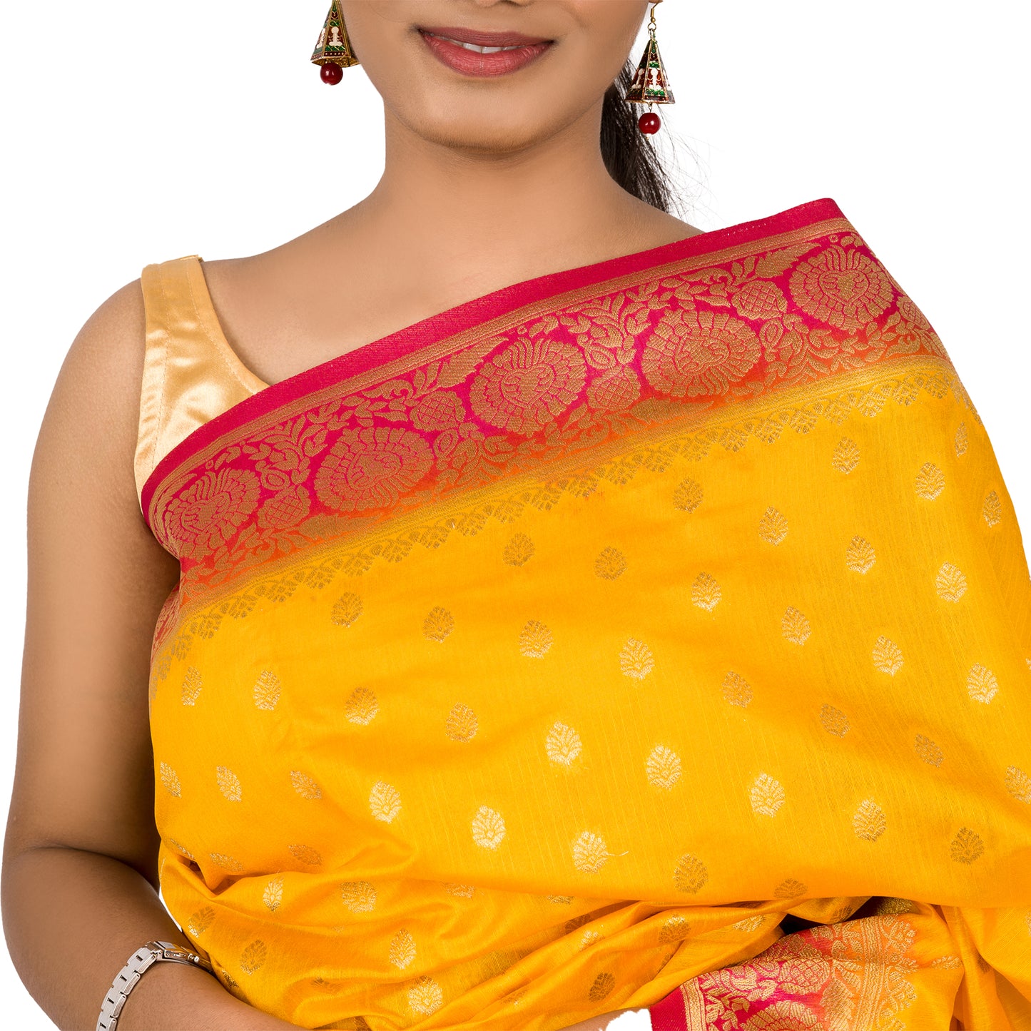 Vishnupuri Silk- Yellow Colour Saree