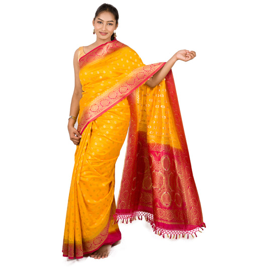 Vishnupuri Silk- Yellow Colour Saree