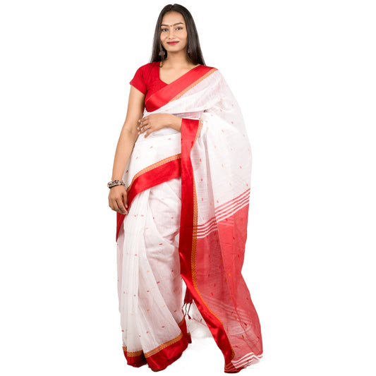 White Red Bengali Saree