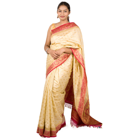 Cream Colour Vishnupuri Silk Saree
